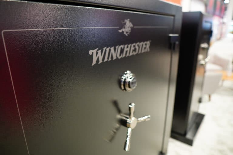 A close up of a Winchester gun safe on display at SHOT Show 2022