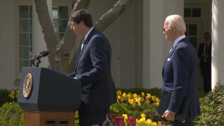Steve Dettelbach speaks alongside President Joe Biden at an event announcing his nomination to lead ATF