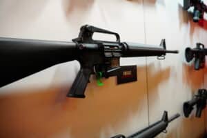 An AR-15 on display at SHOT Show 2024