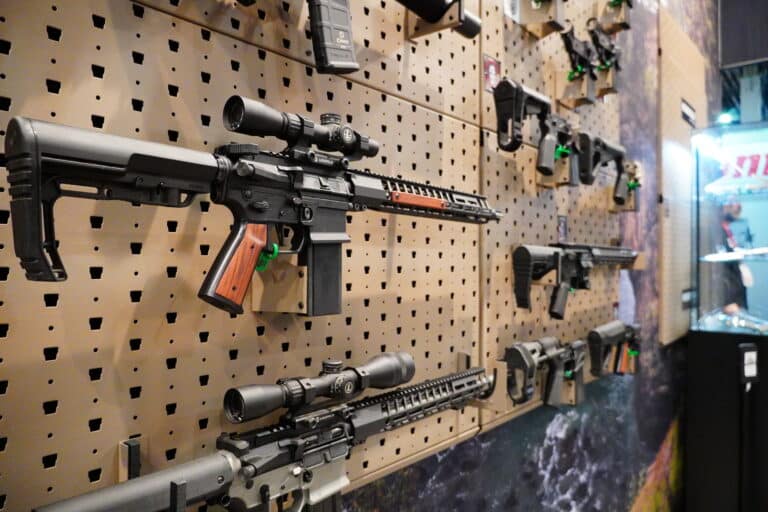 AR-15s on display at SHOT Show 2024 in Las Vegas, Nevada