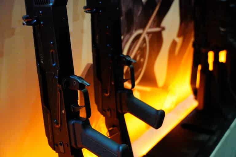 AK-47 rifles on display at SHOT Show 2024