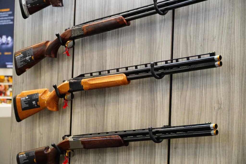 Shotguns on display at the 2024 NRA Annual Meeting