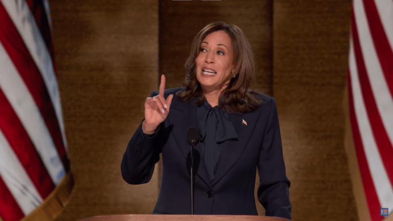 Kamala Harris accepts the Democratic nomination at the party's convention in Chicago, Illinois