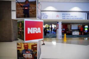 A sign at the 2025 NRA Annual Meeting