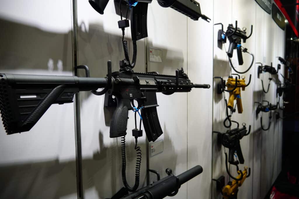 AR-15s on display at the 2025 NRA Annual Meeting