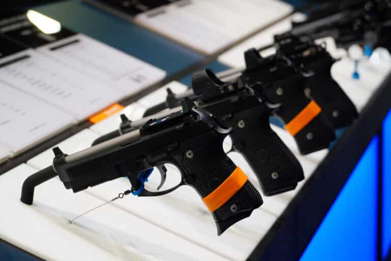 Beretta pistols on display at the 2025 NRA Annual Meeting