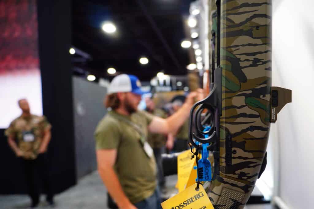 Shotguns on display at the 2025 NRA Annual Meeting