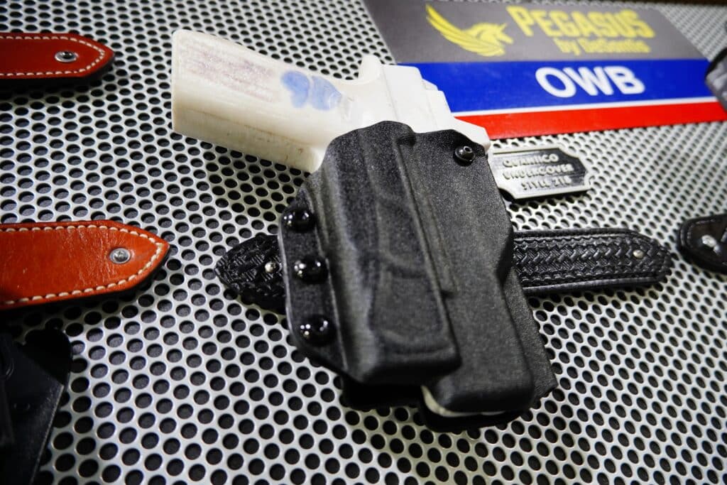 A gun holster on display at the 2025 NRA Annual Meeting