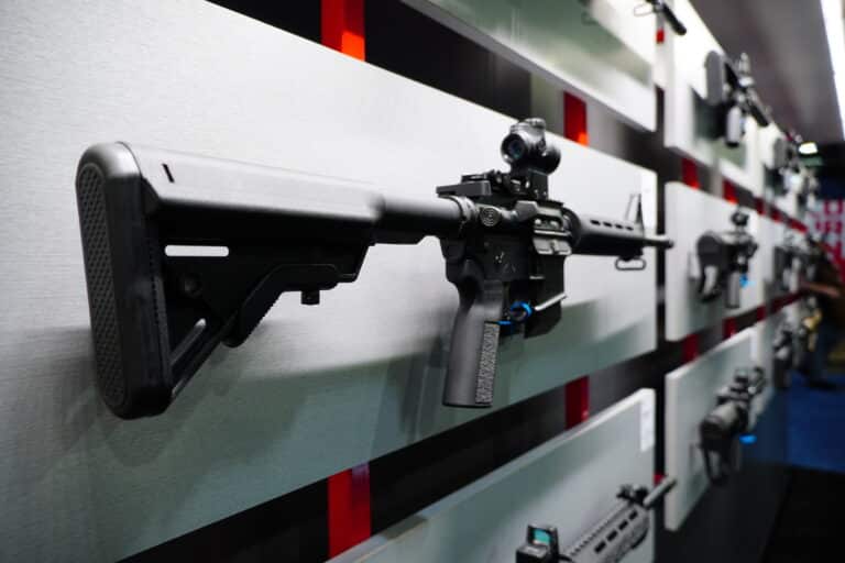 An AR-15 on display at the 2025 NRA Annual Meeting in Atlanta, Georgia