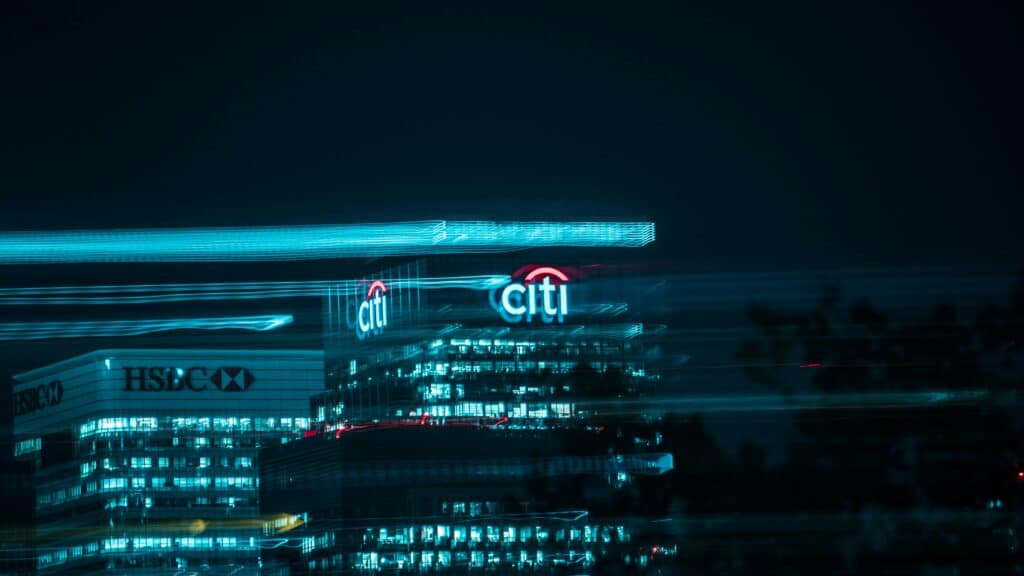 A Citigroup building at night